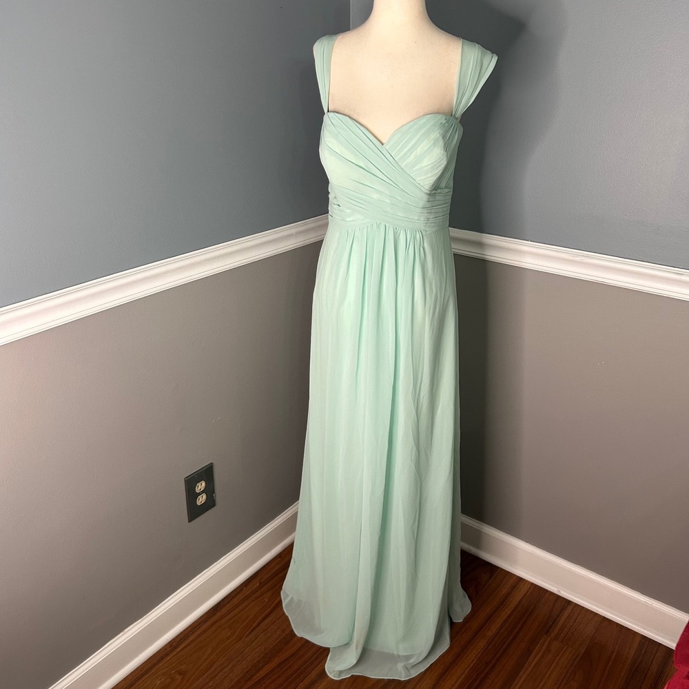 Bill Levkoff Mint Green Chiffon Pleated V-Back Bridesmaid Gown Dress 10